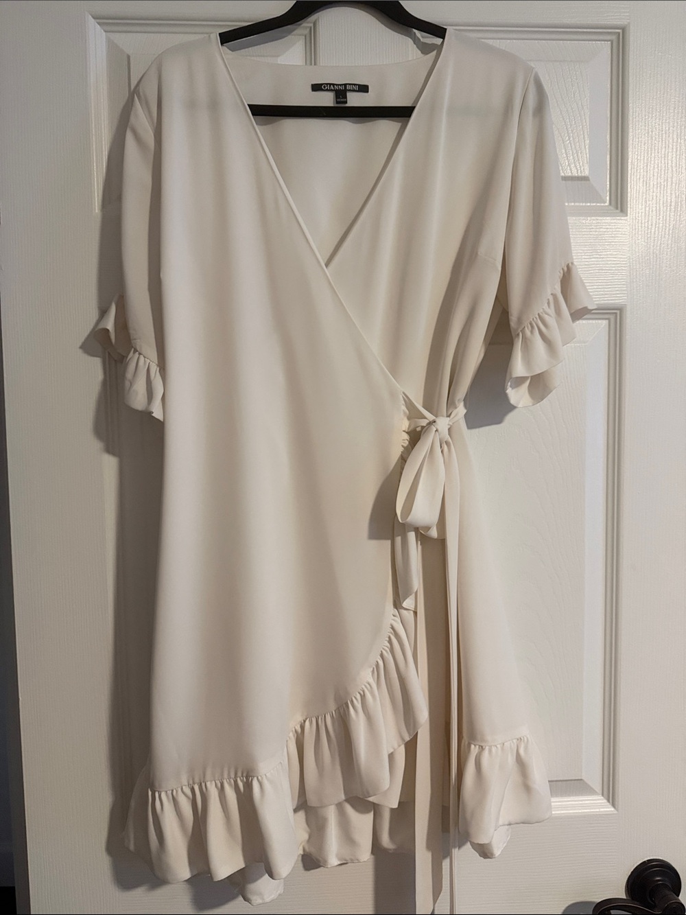 Gianni Bini Cream Ruffle Wrap Mini Dress